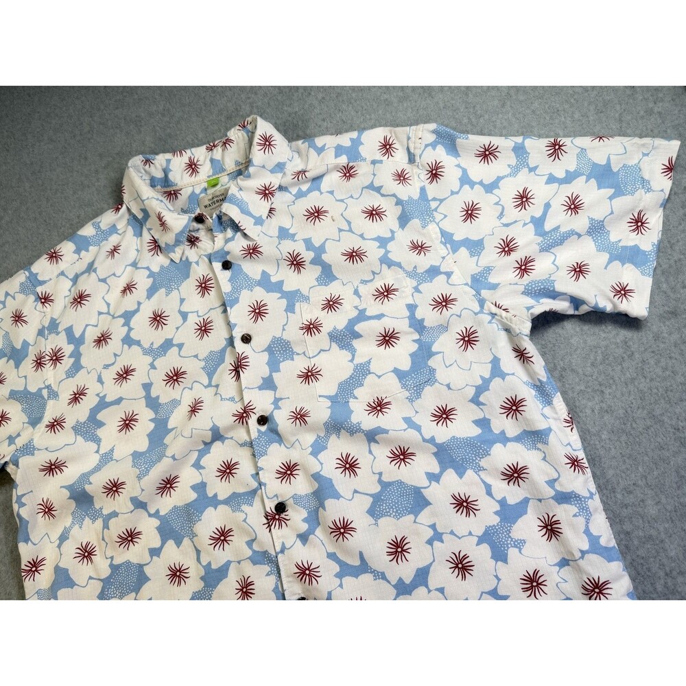 Quiksilver Waterman Collection Men's XL Floral Hawaiian Button Down Shirt White